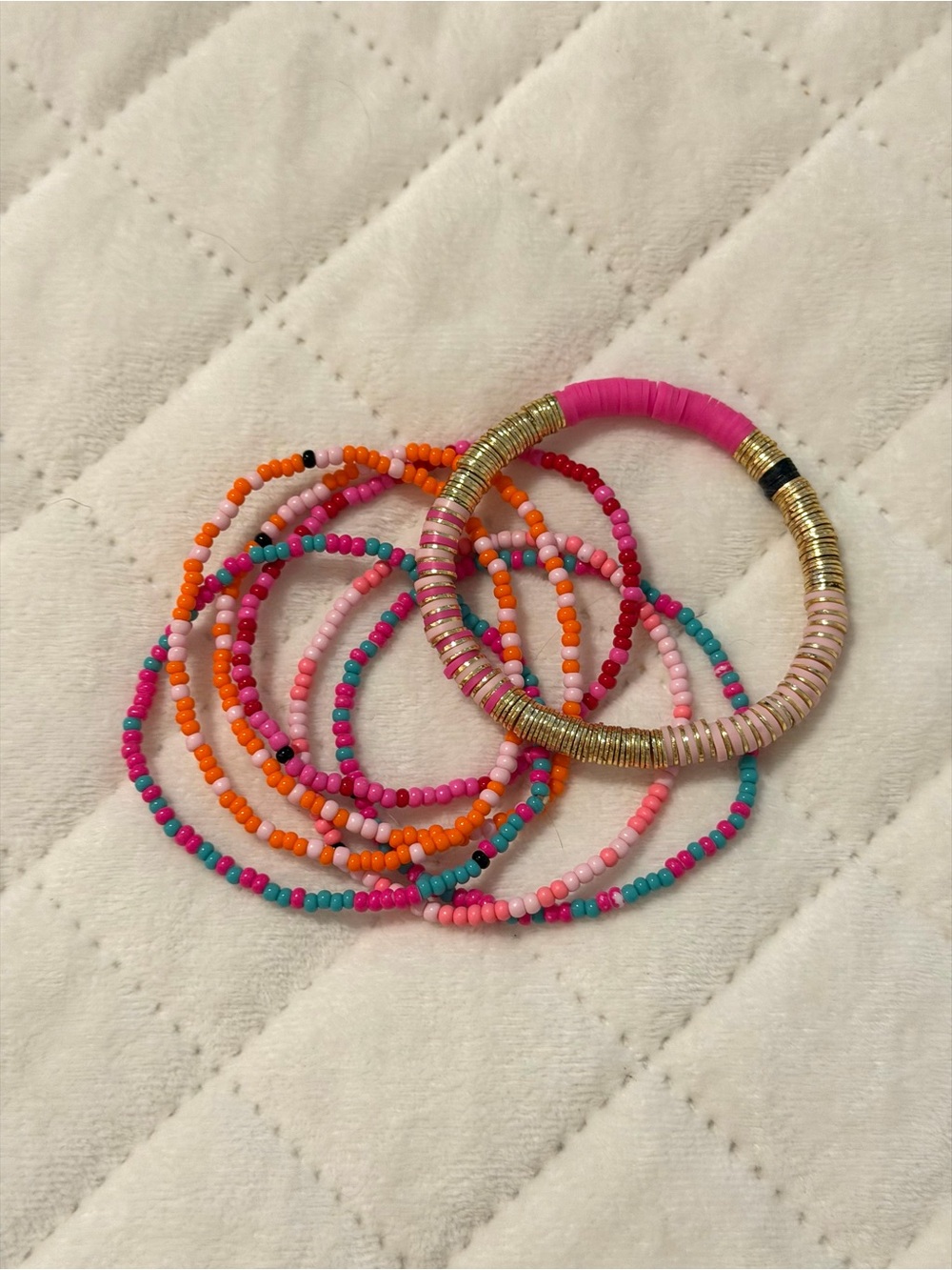 Colorful Pink & Multicolor Beaded Stretch Bracelet Stack